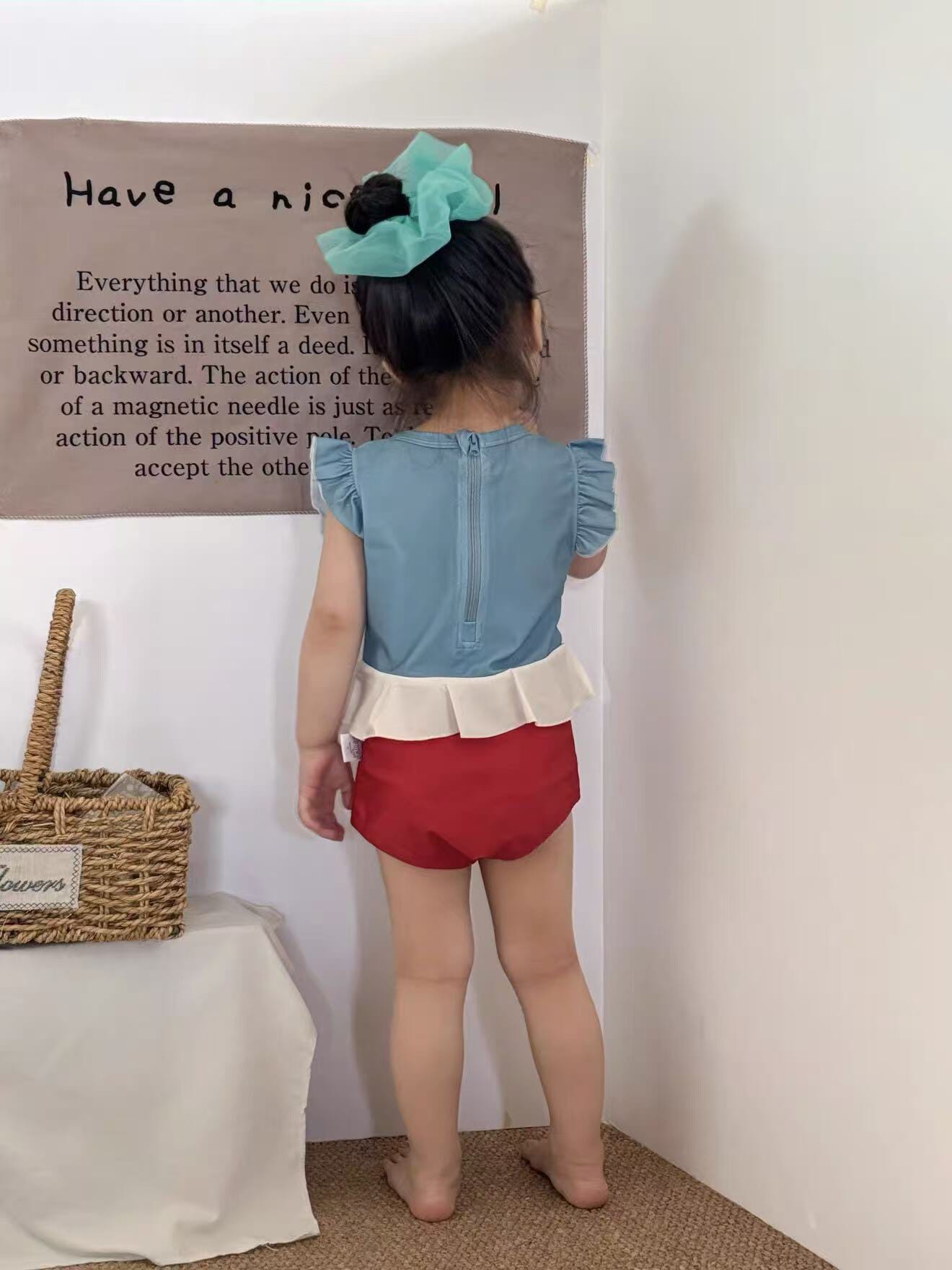 Flower Print Ruffle One-Piece Swimwear バイカラー ワンピース水着【mh0013337】 mamahalo kids ベビー用水着
