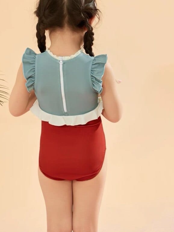 Flower Print Ruffle One-Piece Swimwear バイカラー ワンピース水着【mh0013337】 mamahalo kids ベビー用水着