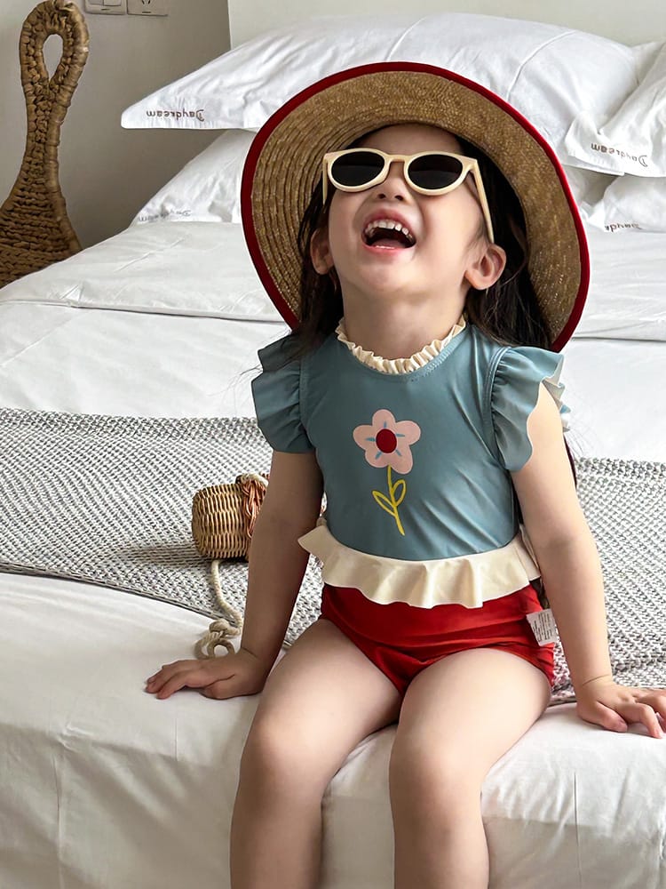 Flower Print Ruffle One-Piece Swimwear バイカラー ワンピース水着【mh0013337】 mamahalo kids ベビー用水着