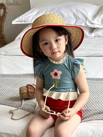 Flower Print Ruffle One-Piece Swimwear バイカラー ワンピース水着【mh0013337】 mamahalo kids ベビー用水着