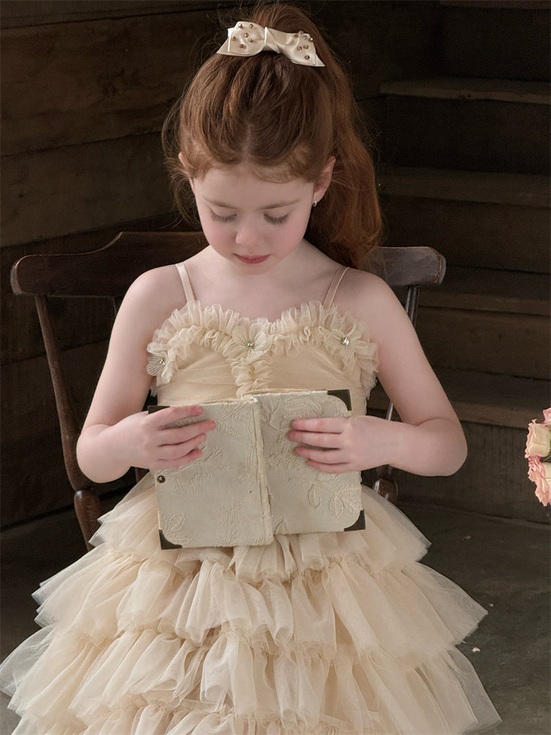 Flower Rhinestone Mesh Tutu Dress ビジュー フラワー キャミソールワンピース【mh0012419】 Chengle