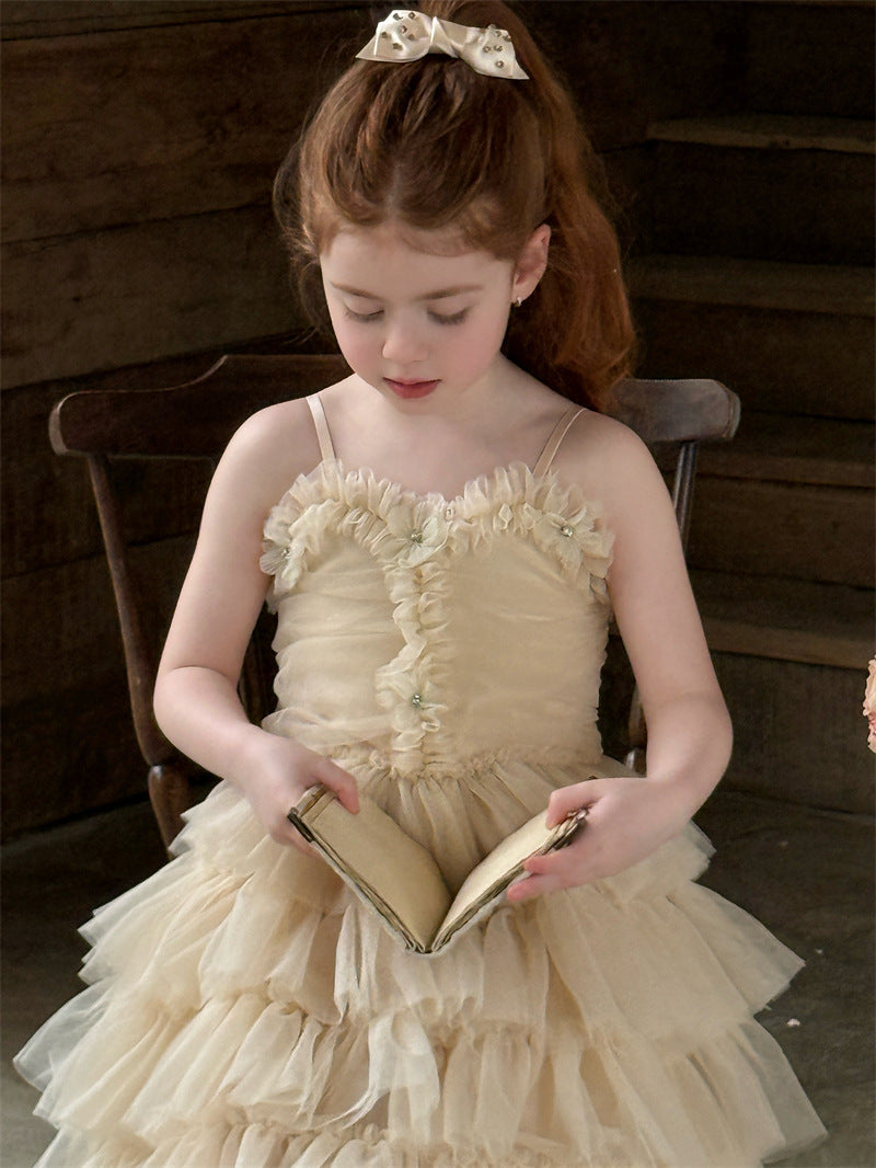 Flower Rhinestone Mesh Tutu Dress ビジュー フラワー キャミソールワンピース【mh0012419】 Chengle