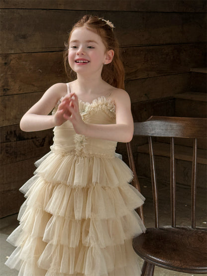 Flower Rhinestone Mesh Tutu Dress ビジュー フラワー キャミソールワンピース【mh0012419】 Chengle