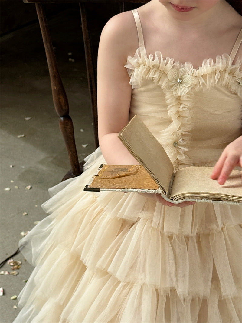 Flower Rhinestone Mesh Tutu Dress ビジュー フラワー キャミソールワンピース【mh0012419】 mamahalo shop