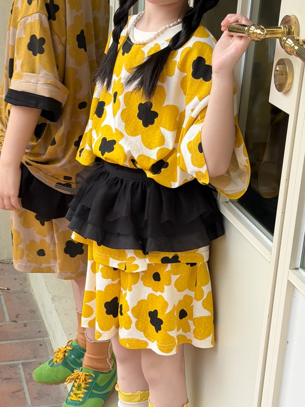 Flower Top Shorts Set レトロ 半袖Tシャツ ショートパンツ【mh0013132】 KUMAI.KIDS 半袖セットアップ