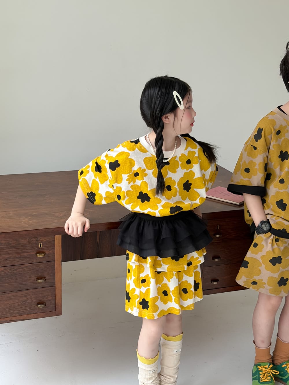 Flower Top Shorts Set レトロ 半袖Tシャツ ショートパンツ【mh0013132】 KUMAI.KIDS 半袖セットアップ
