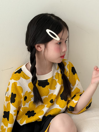 Flower Top Shorts Set レトロ 半袖Tシャツ ショートパンツ【mh0013132】 KUMAI.KIDS 半袖セットアップ