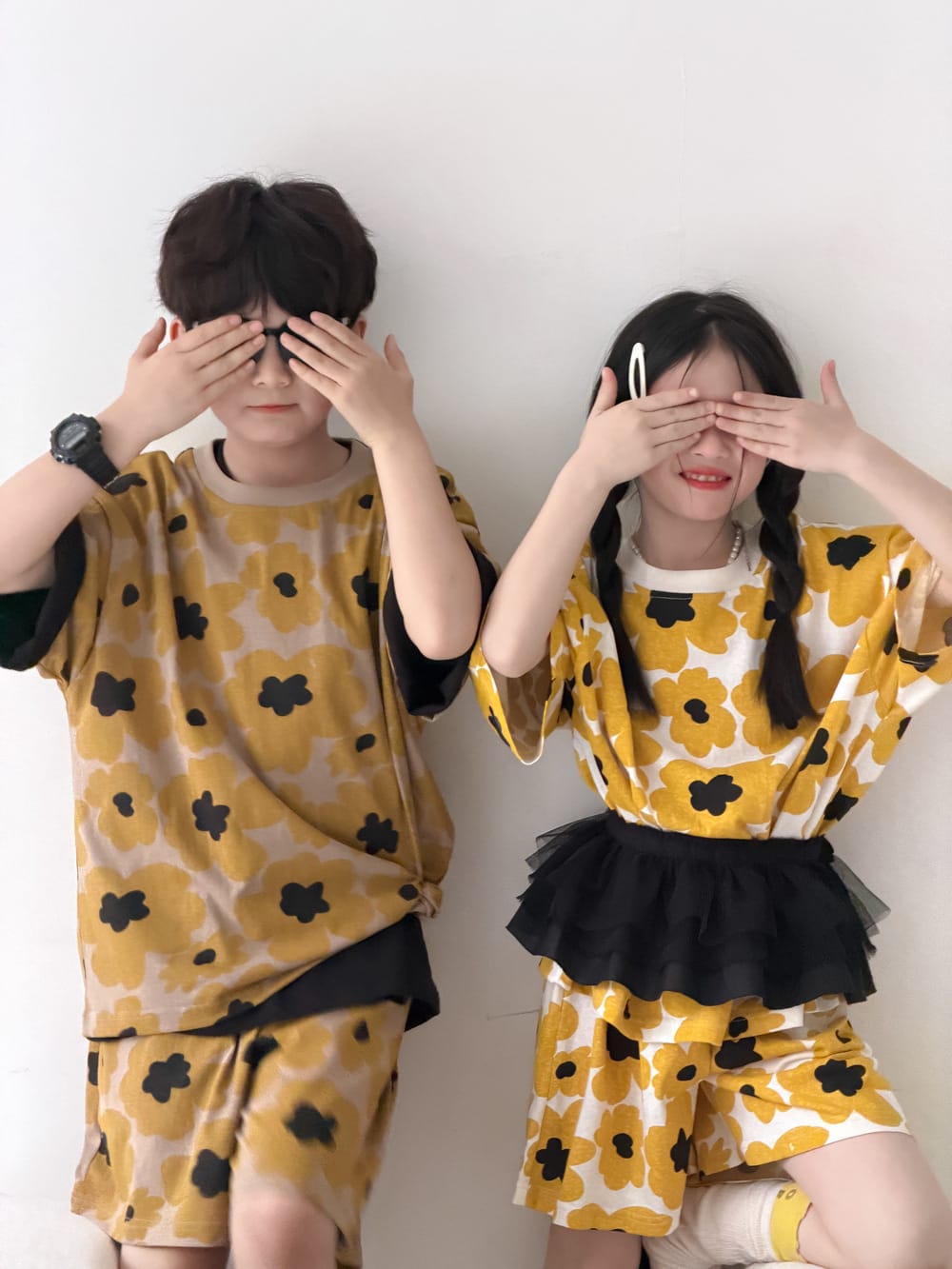 Flower Top Shorts Set レトロ 半袖Tシャツ ショートパンツ【mh0013132】 KUMAI.KIDS 半袖セットアップ