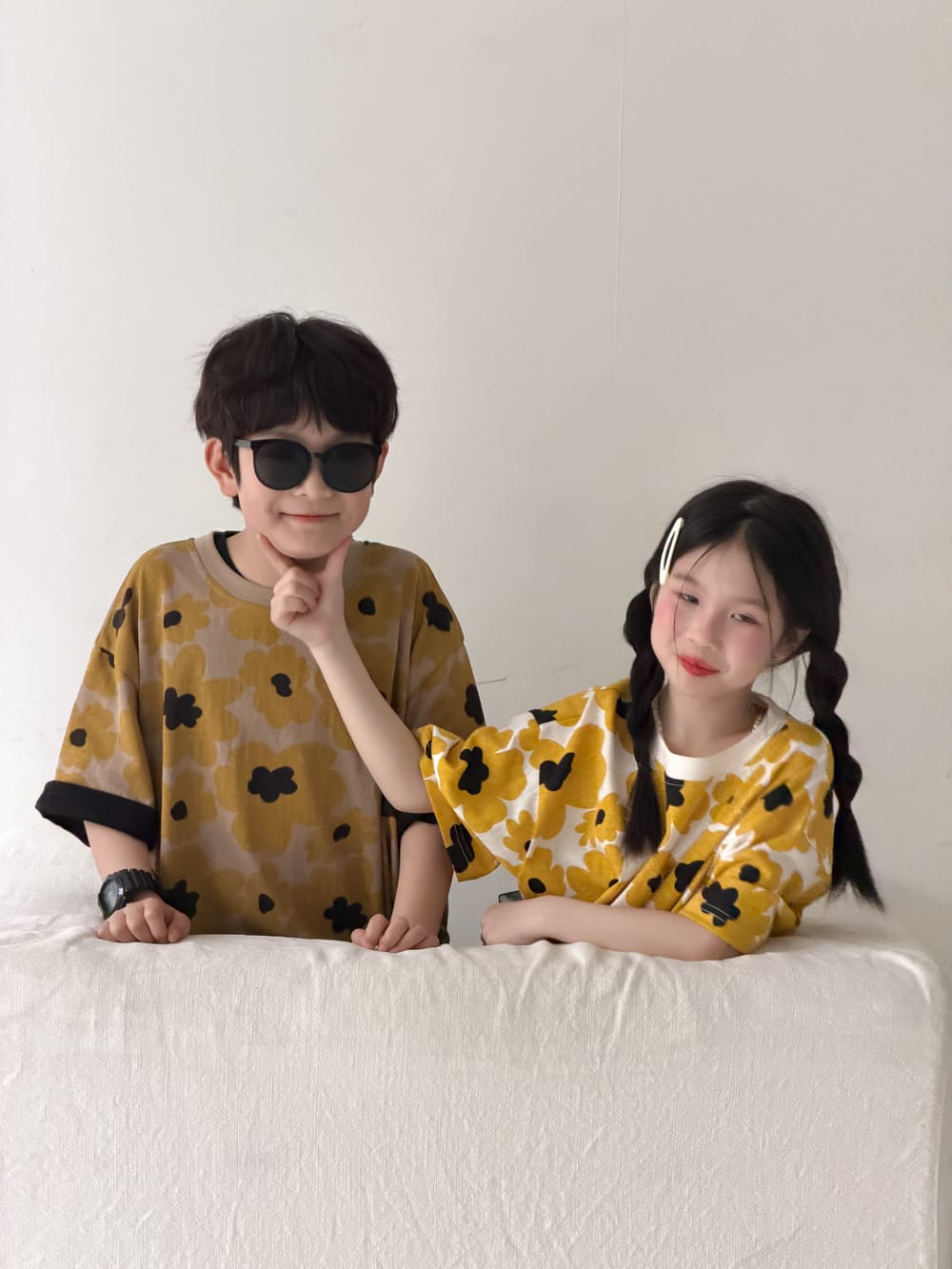 Flower Top Shorts Set レトロ 半袖Tシャツ ショートパンツ【mh0013132】 KUMAI.KIDS 半袖セットアップ