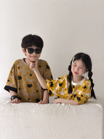Flower Top Shorts Set レトロ 半袖Tシャツ ショートパンツ【mh0013132】 KUMAI.KIDS 半袖セットアップ