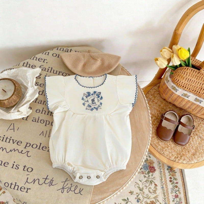 Fly-Sleeve Printed Cotton Romper ラッフル フリルスリーブロンパース【mh0013284】 White / 66cm yi nian ni 半袖ロンパース