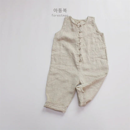 ノースリーブジャンプスーツ Apricot / 80cm キッズ コットンリネン ノースリーブ ジャンプスーツ【mh0000515】