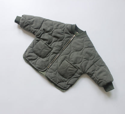 ショートコート・ジャケット・ジャンパー Army Green / 90cm Padded Solid Color Zipper Jacket 中綿 パデッド ジップアップ ジャケット【mh0012252】