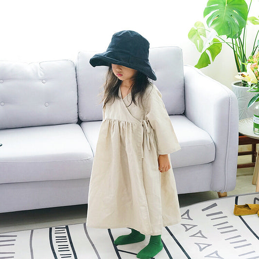 長袖ワンピース Cotton Linen Retro Long Dress コットンリネン レトロ ワンピース【mh0012253】