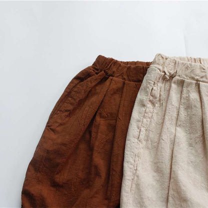 ハーフパンツ・ショートパンツ Cotton Linen Solid Loose Bloomers コットンリネン ルーズ かぼちゃパンツ【mh0012008】