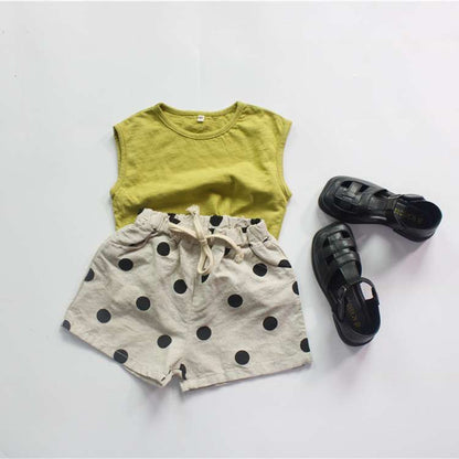 ハーフパンツ・ショートパンツ Polka Dot Cotton Linen Cropped Pants みずたま コットンリネン クロップドパンツ【mh0012005】