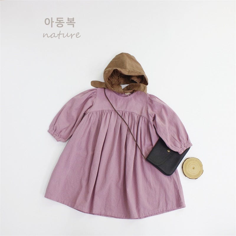 長袖ワンピース Purple / 3T 90cm キッズ コットンリネン ワンピース【mh0000321】