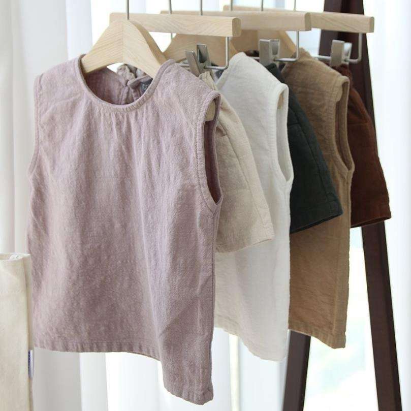 タンクトップ・キャミソール・ノースリーブトップス Solid Cotton Linen Sleeveless Shirt コットンリネン ノースリーブ シャツ【mh0012004】