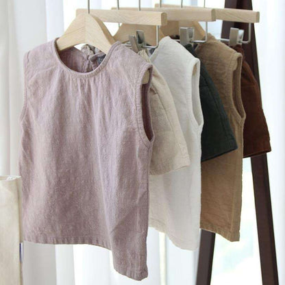 タンクトップ・キャミソール・ノースリーブトップス Solid Cotton Linen Sleeveless Shirt コットンリネン ノースリーブ シャツ【mh0012004】