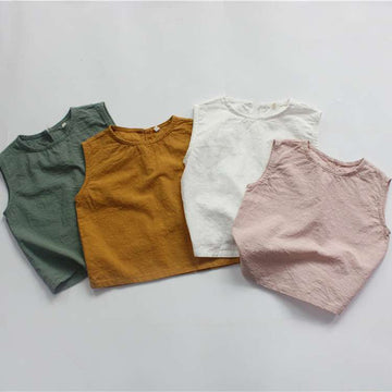 タンクトップ・キャミソール・ノースリーブトップス Solid Cotton Linen Sleeveless Shirt コットンリネン ノースリーブ シャツ【mh0012004】