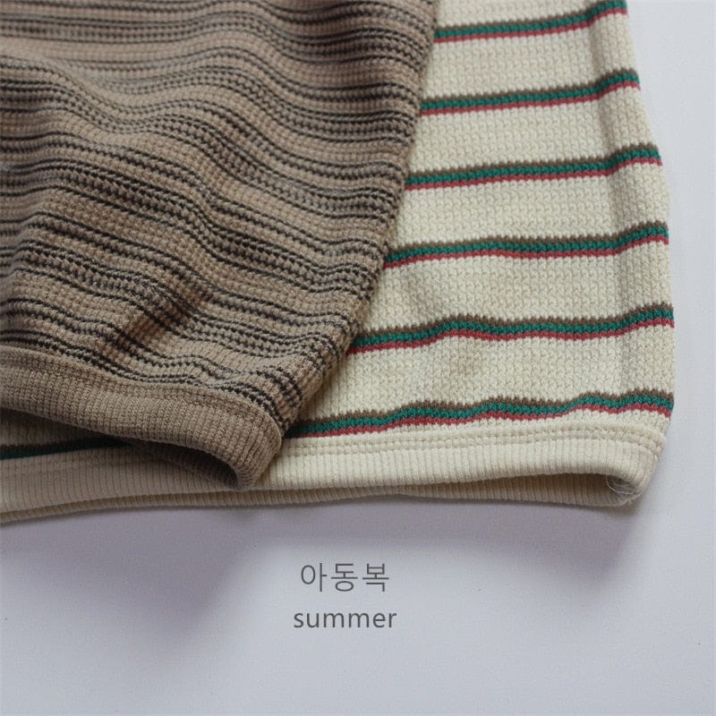 タンクトップ・キャミソール・ノースリーブトップス キッズ ボーダー タンクトップ ノースリーブ Tシャツ ベージュ コーヒーブラウン ユニセックス【mh0001983】