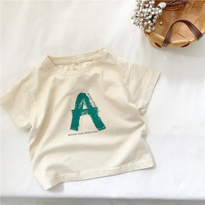 半袖Tシャツ Beige / 90cm 1-2y キッズトップス 半袖Tシャツ プリント 2カラー【mh0005361】