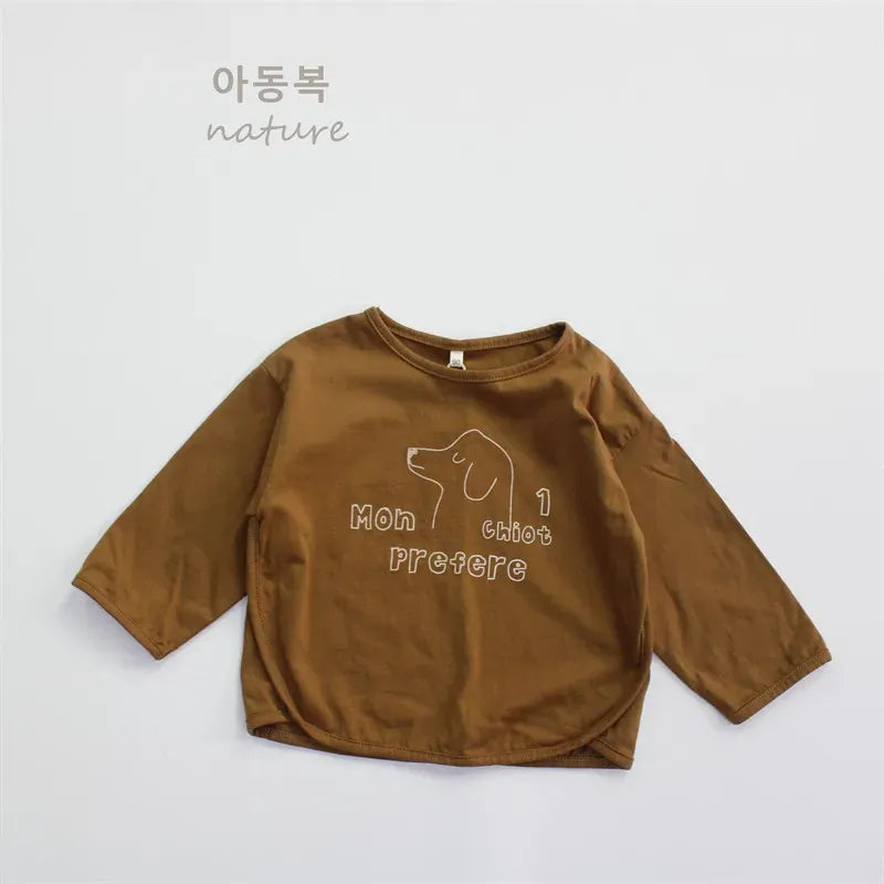 長袖Tシャツ Caramel / 2T (90) キッズトップス 犬ドッグロゴプリント長袖Tシャツ【mh0008882】