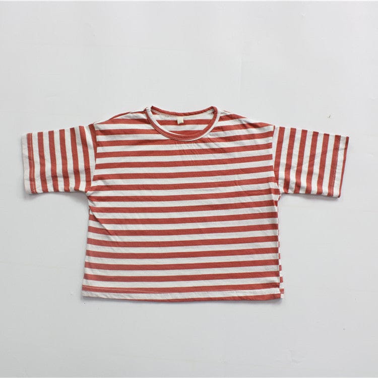 半袖Tシャツ Red / 12M 80cm キッズ ボーダー 半袖 ルーズ Tシャツ トップス【mh0000724】