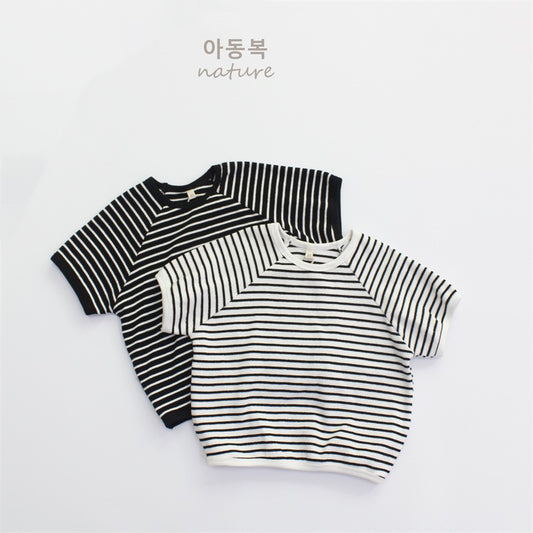 半袖Tシャツ Short Sleeve Striped Crew Neck Top ボーダー クルーネック サマーニット【mh0012249】
