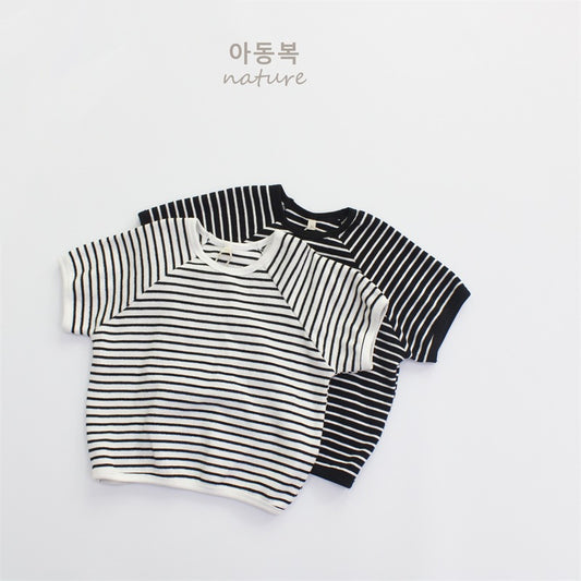 半袖Tシャツ Short Sleeve Striped Crew Neck Top ボーダー クルーネック サマーニット【mh0012249】