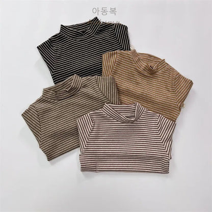 長袖Tシャツ キッズ ハイネックTシャツ ボーダー シンプルベーシック インナー 4カラー ユニセックス 男の子 女の子 子供服【mh0003011】