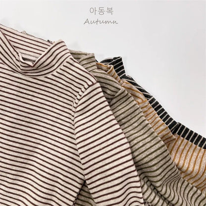 長袖Tシャツ キッズ ハイネックTシャツ ボーダー シンプルベーシック インナー 4カラー ユニセックス 男の子 女の子 子供服【mh0003011】