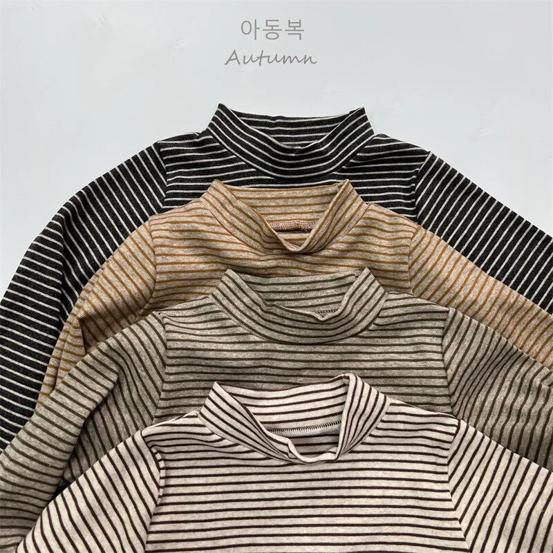 長袖Tシャツ キッズ ハイネックTシャツ ボーダー シンプルベーシック インナー 4カラー ユニセックス 男の子 女の子 子供服【mh0003011】