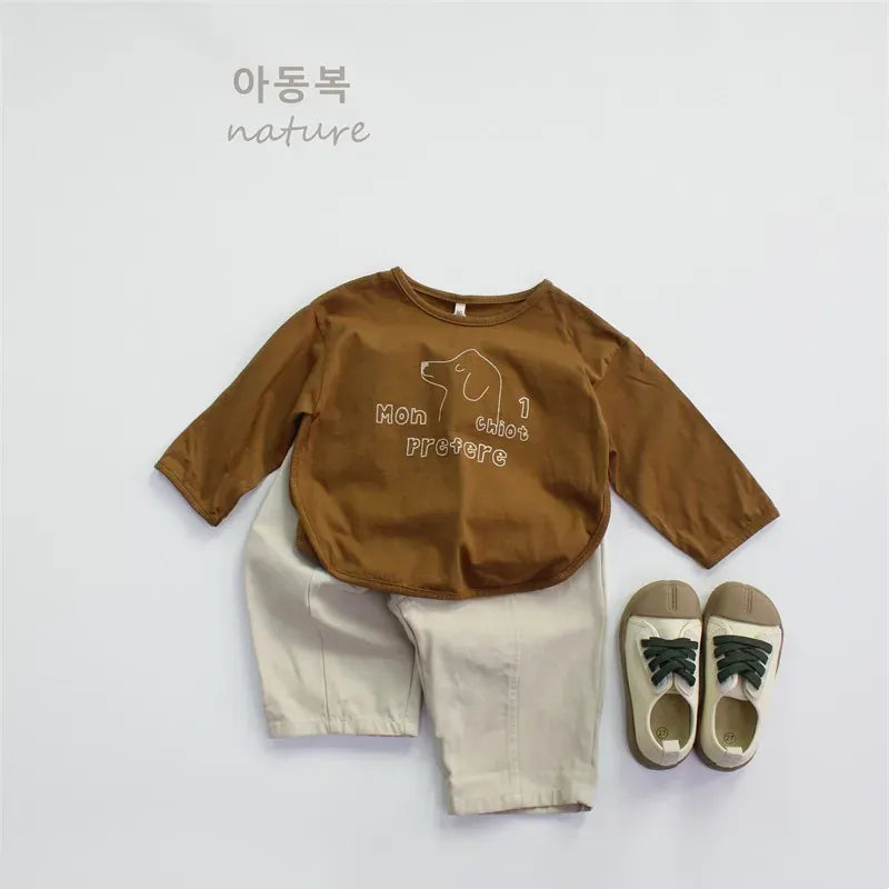 長袖Tシャツ キッズトップス 犬ドッグロゴプリント長袖Tシャツ【mh0008882】