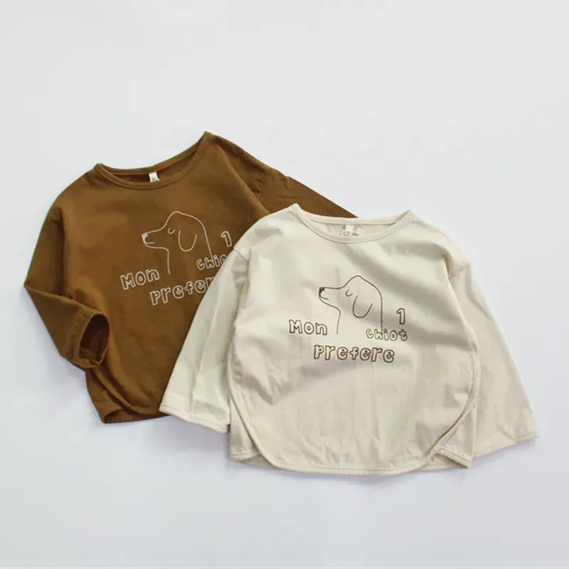 長袖Tシャツ キッズトップス 犬ドッグロゴプリント長袖Tシャツ【mh0008882】