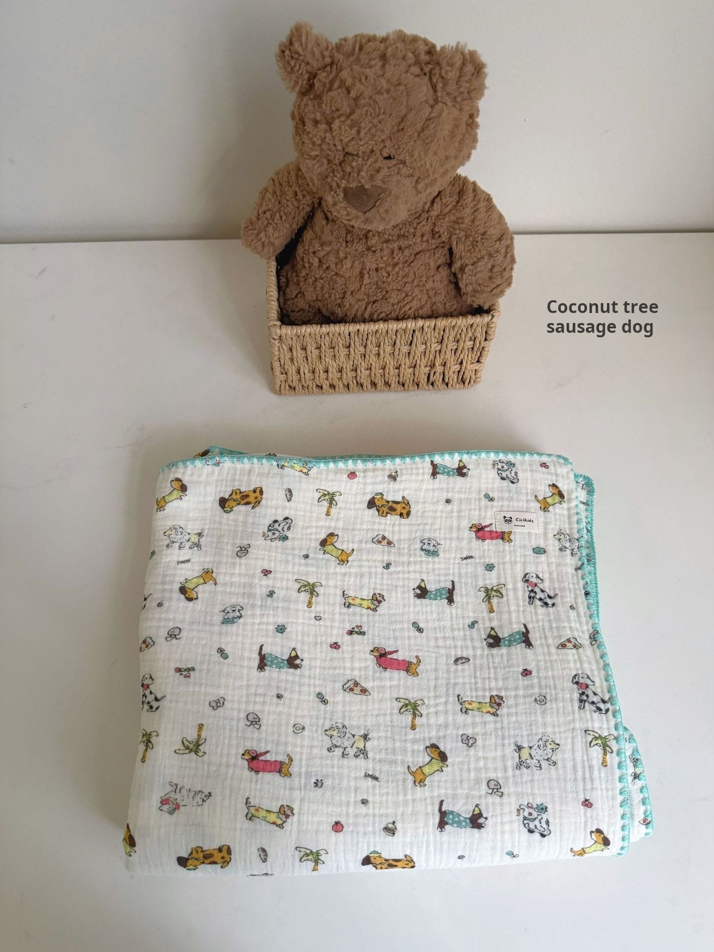 Four-Layer Gauze Cartoon Blanket おくるみ ガーゼ ブランケット【mh0013311】 Coconut Tree Dachshund / 120cm x 150cm cicikids ベビーブランケット・タオル
