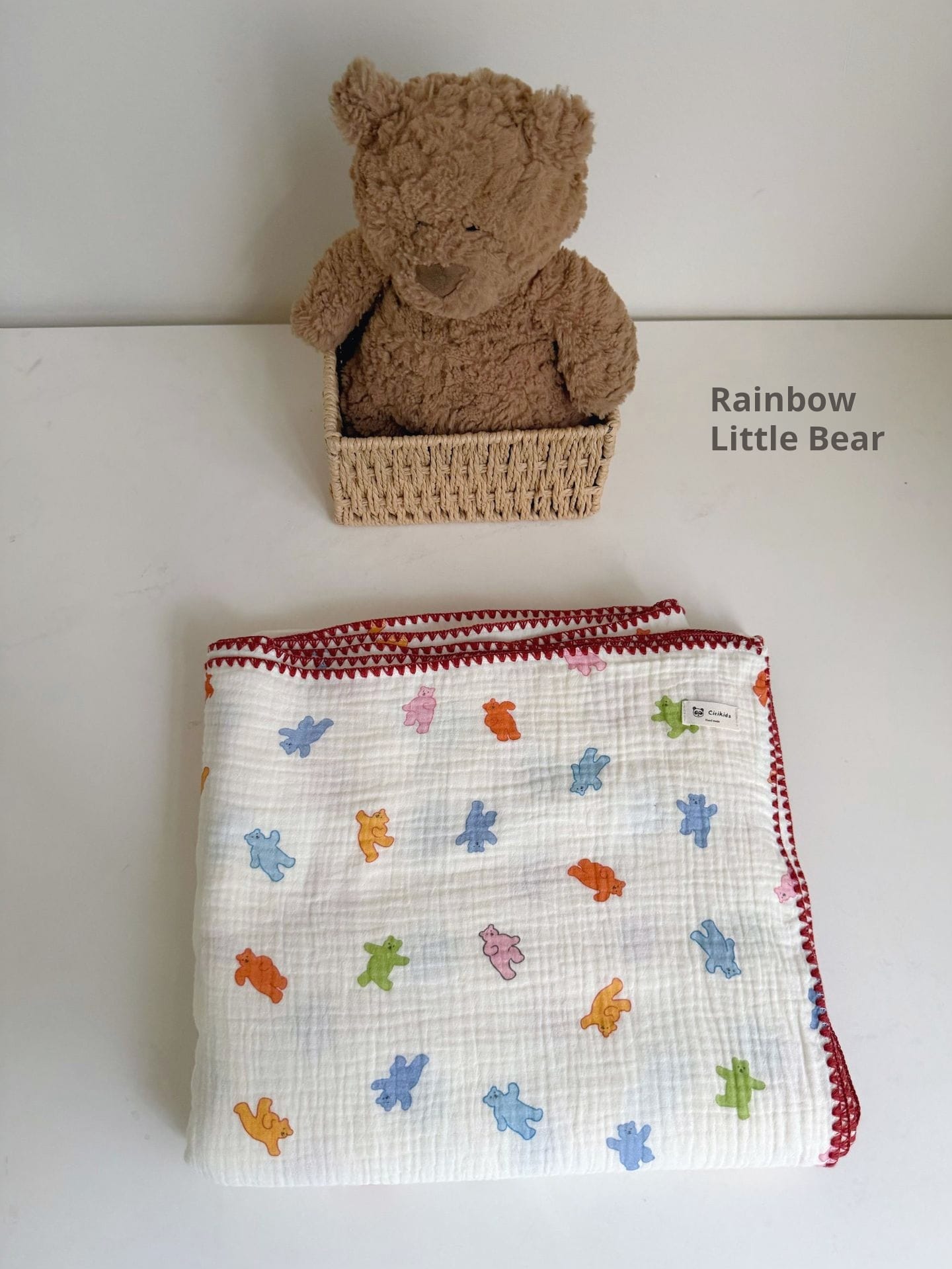 Four-Layer Gauze Cartoon Blanket おくるみ ガーゼ ブランケット【mh0013311】 Rainbow bear / 120cm x 150cm cicikids ベビーブランケット・タオル