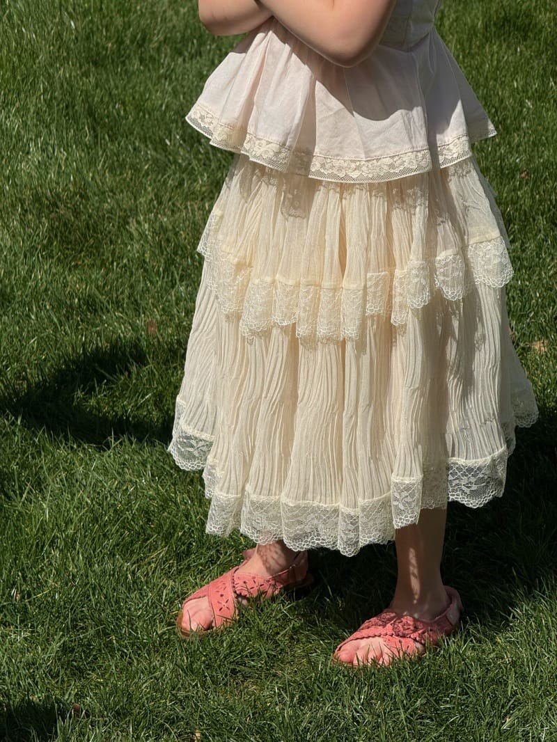 French Lace Patchwork Pleated Chiffon Skirt Set レトロ キャミソール スカート【mh0013254】 Chengle ノースリーブセットアップ