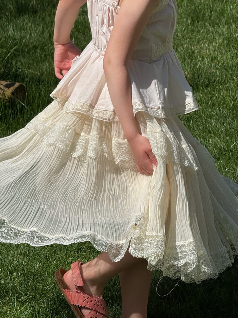 French Lace Patchwork Pleated Chiffon Skirt Set レトロ キャミソール スカート【mh0013254】 Skirt / 90cm Chengle ノースリーブセットアップ