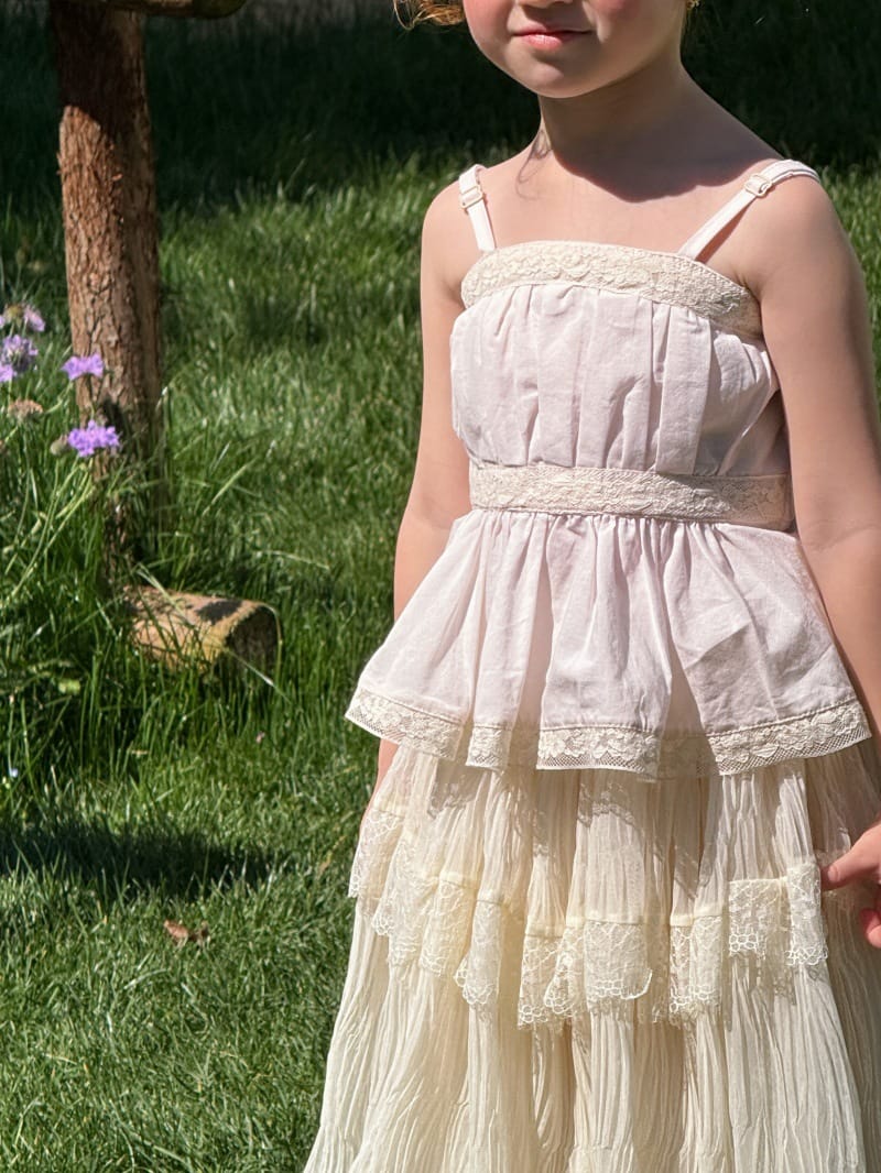 French Lace Patchwork Pleated Chiffon Skirt Set レトロ キャミソール スカート【mh0013254】 Tops / 90cm Chengle ノースリーブセットアップ