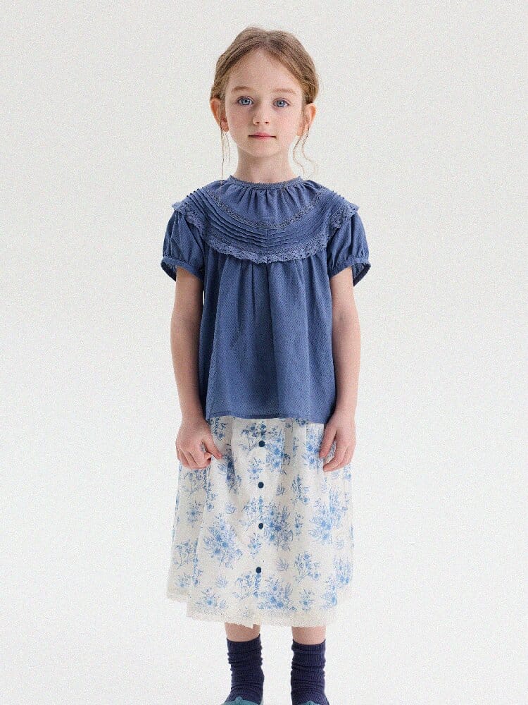 French Lace Puff Sleeve Cotton Shirt レース 半袖ブラウス【mh0013200】 yunerma 半袖シャツ・ブラウス