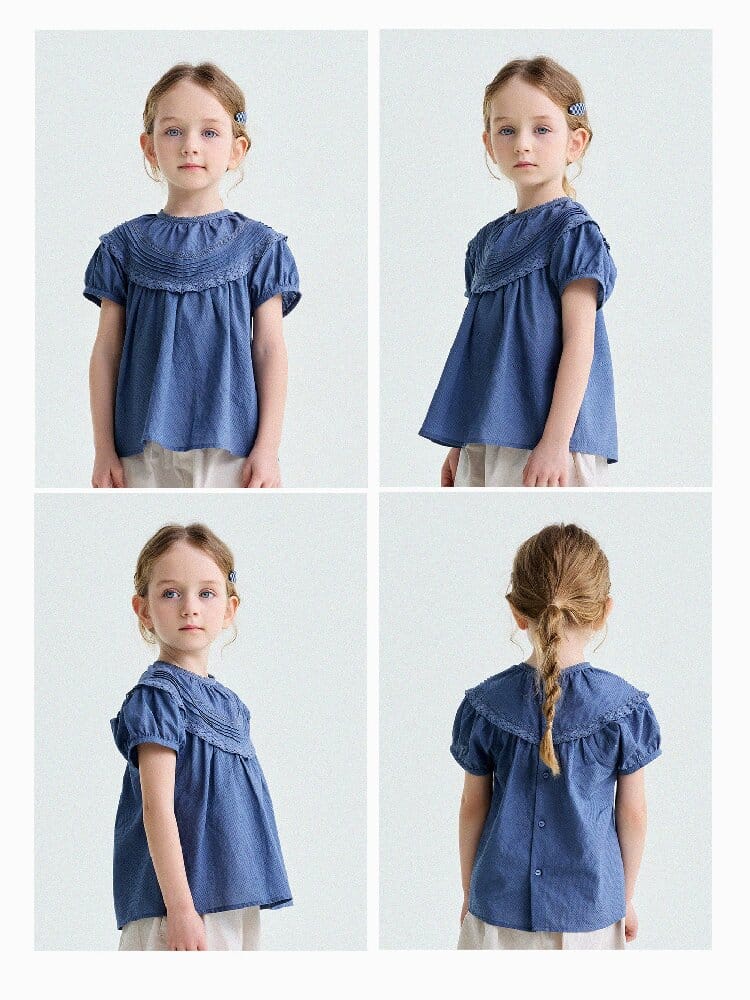 French Lace Puff Sleeve Cotton Shirt レース 半袖ブラウス【mh0013200】 yunerma 半袖シャツ・ブラウス