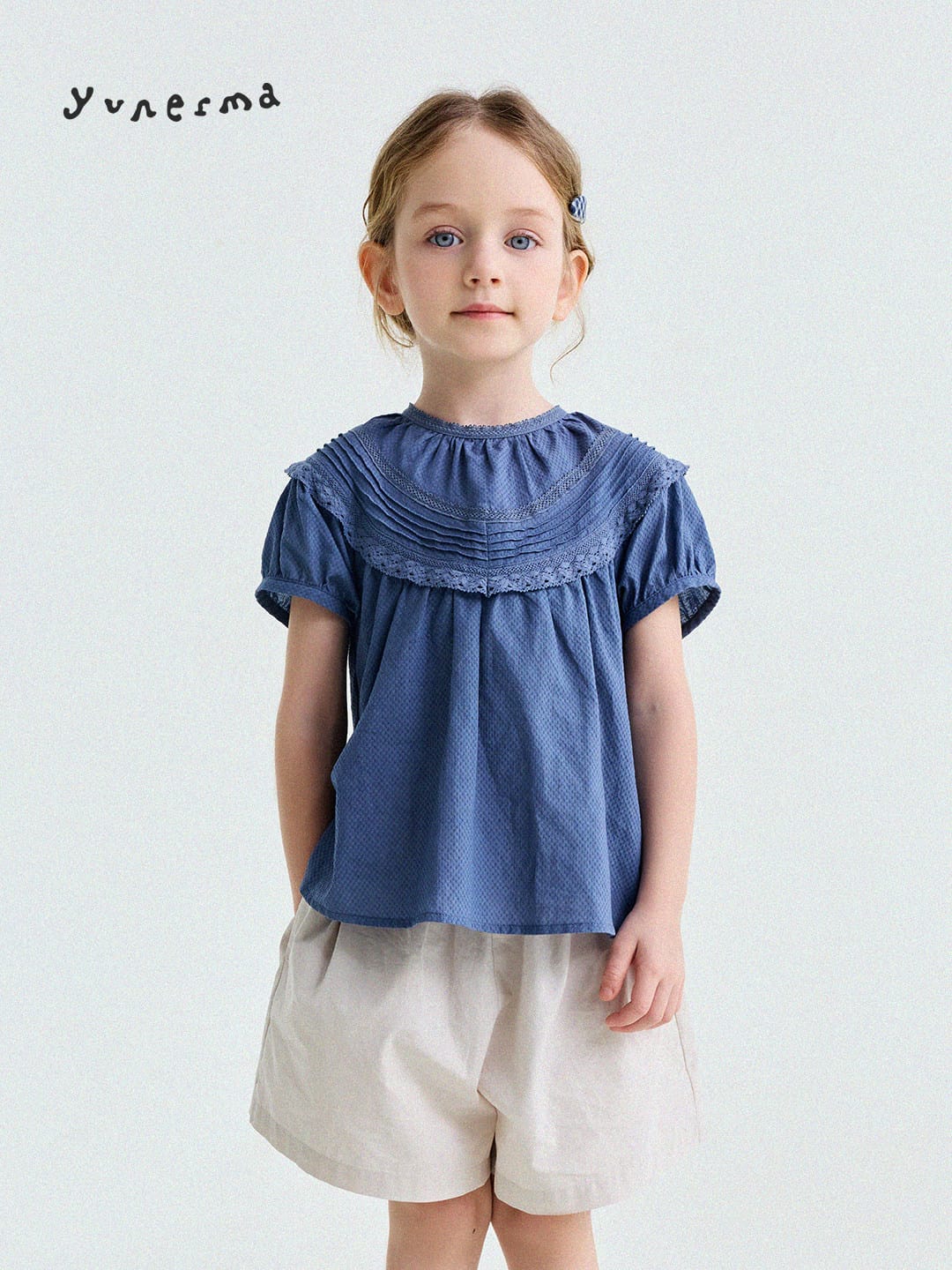 French Lace Puff Sleeve Cotton Shirt レース 半袖ブラウス【mh0013200】 yunerma 半袖シャツ・ブラウス