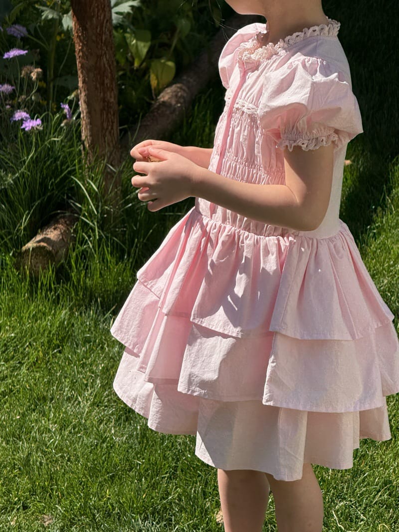 French Vintage Puff Sleeve Princess Dress ティアード 半袖ワンピース【mh0013252】 Chengle 半袖ワンピース