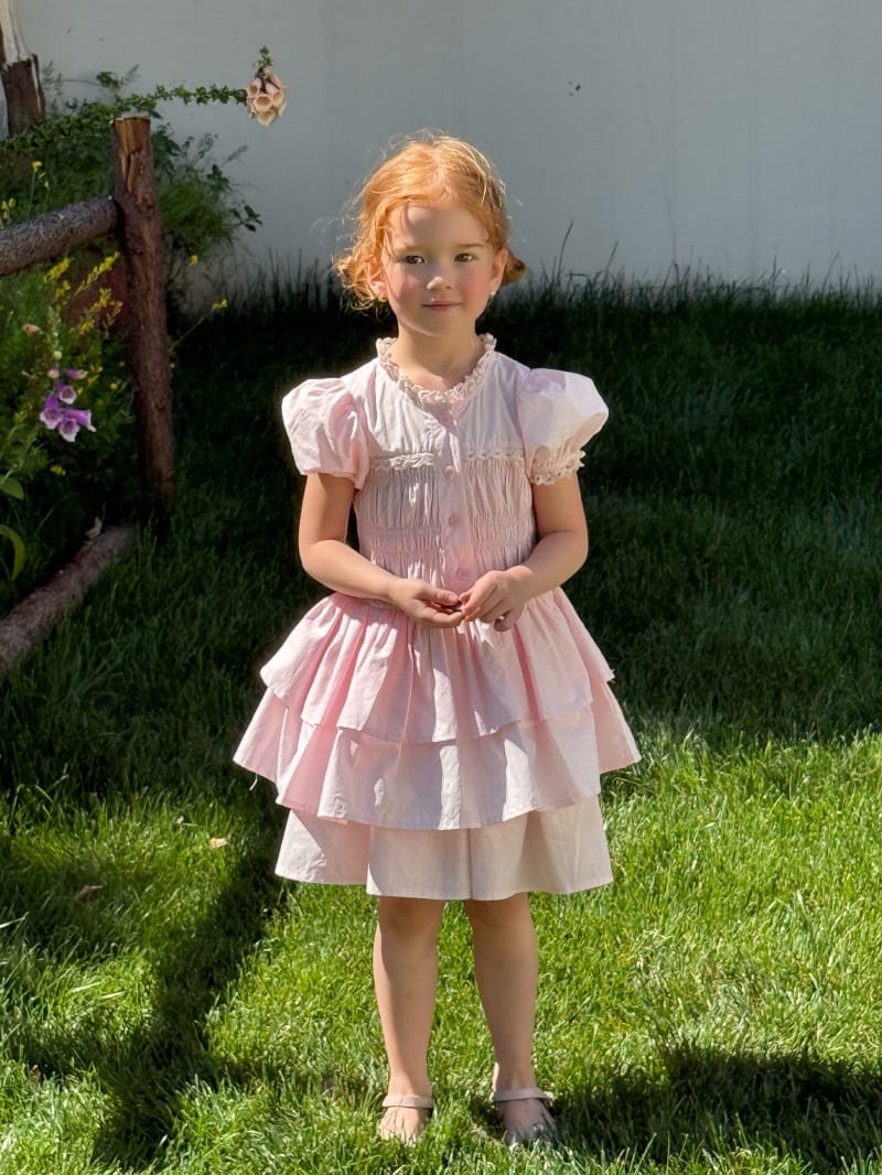 French Vintage Puff Sleeve Princess Dress ティアード 半袖ワンピース【mh0013252】 Pink / 90cm Chengle 半袖ワンピース