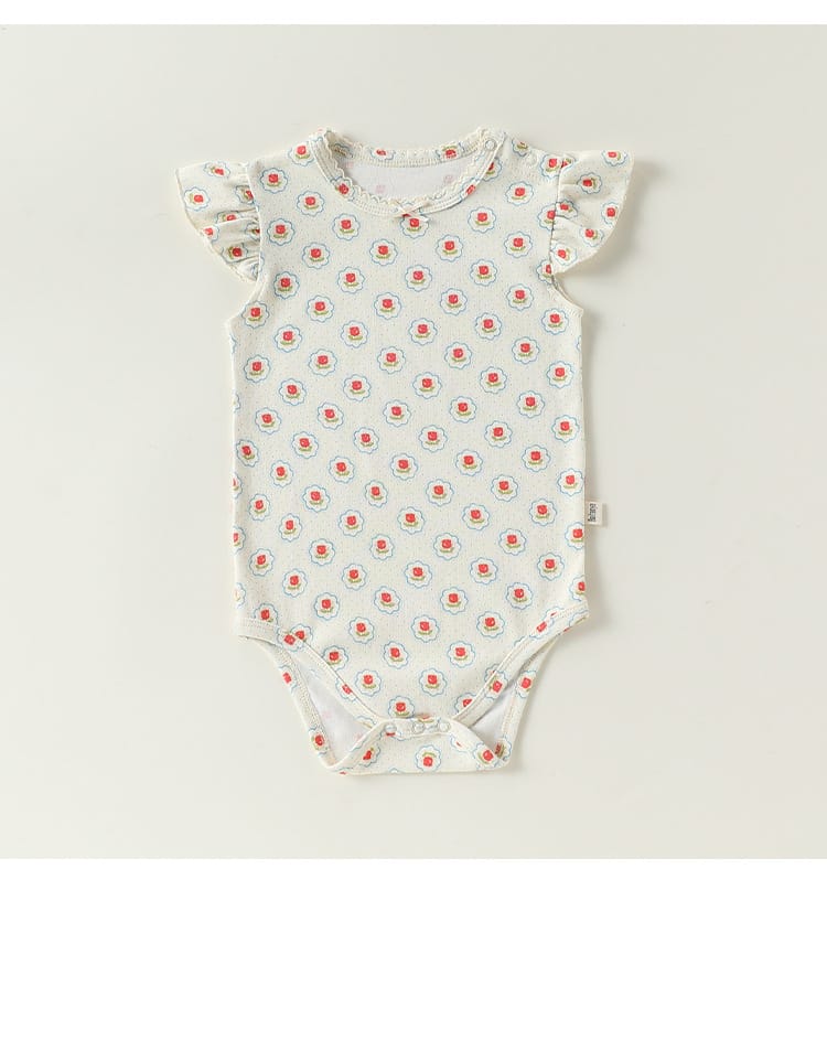 Frill Sleeve Cotton Romper フラワー チェリー フリル袖ロンパース【mh0012780】 Beitaoya 半袖ロンパース