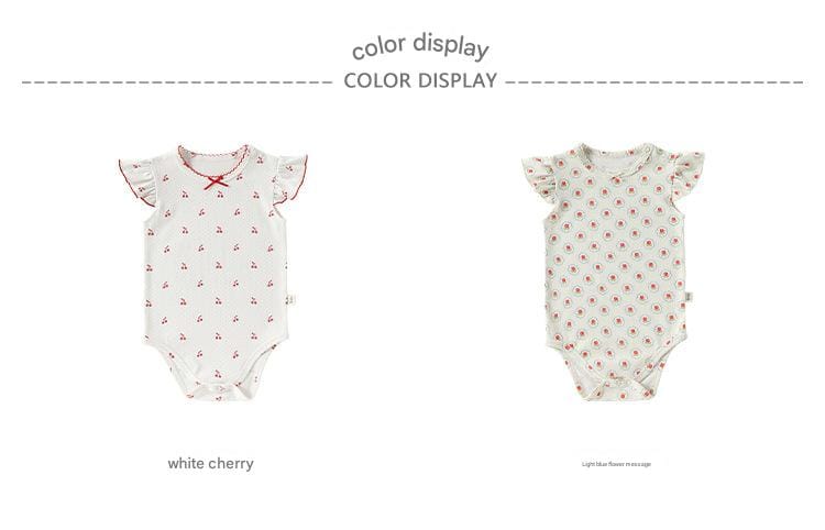 Frill Sleeve Cotton Romper フラワー チェリー フリル袖ロンパース【mh0012780】 Beitaoya 半袖ロンパース