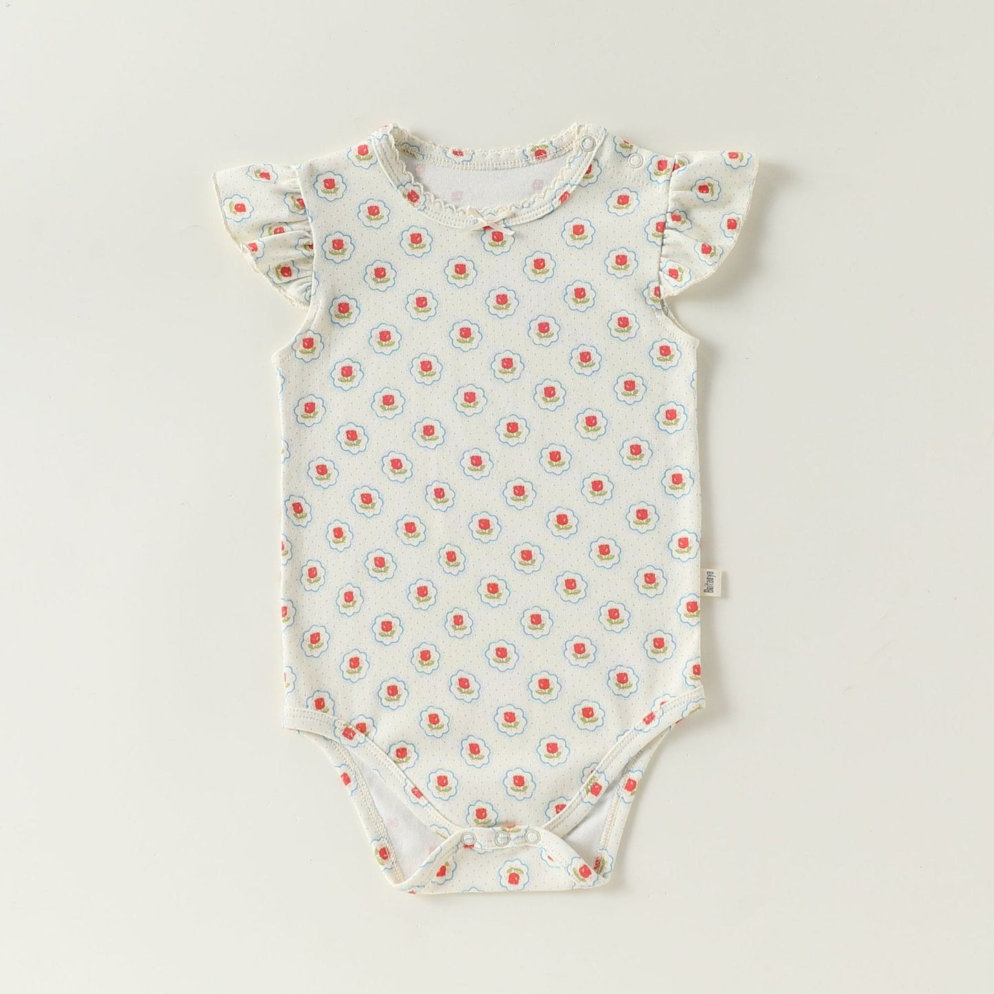 Frill Sleeve Cotton Romper フラワー チェリー フリル袖ロンパース【mh0012780】 Beitaoya 半袖ロンパース