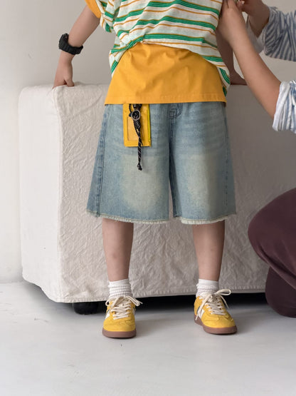 Fringed Distressed Denim Shorts ウォッシュ ハーフパンツ【mh0013511】 KUMAI.KIDS ハーフパンツ・ショートパンツ