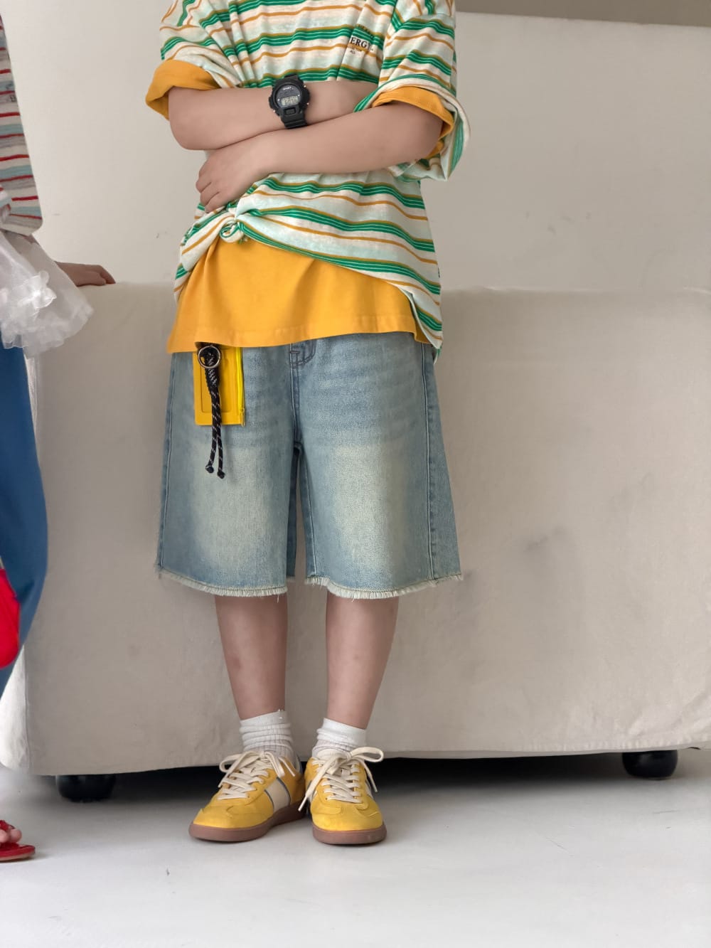 Fringed Distressed Denim Shorts ウォッシュ ハーフパンツ【mh0013511】 KUMAI.KIDS ハーフパンツ・ショートパンツ